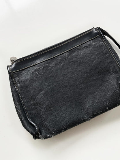 vintage fendi canvas clutch / toiletries bag | leather lining - good market thrift store