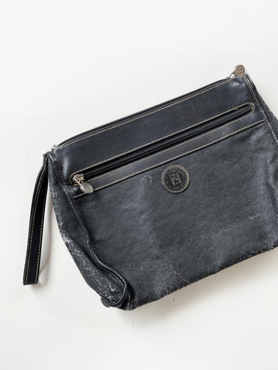 vintage fendi canvas clutch / toiletries bag | leather lining - good market thrift store