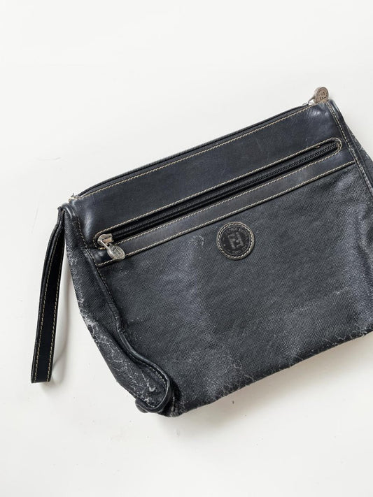 vintage fendi canvas clutch / toiletries bag | leather lining - good market thrift store