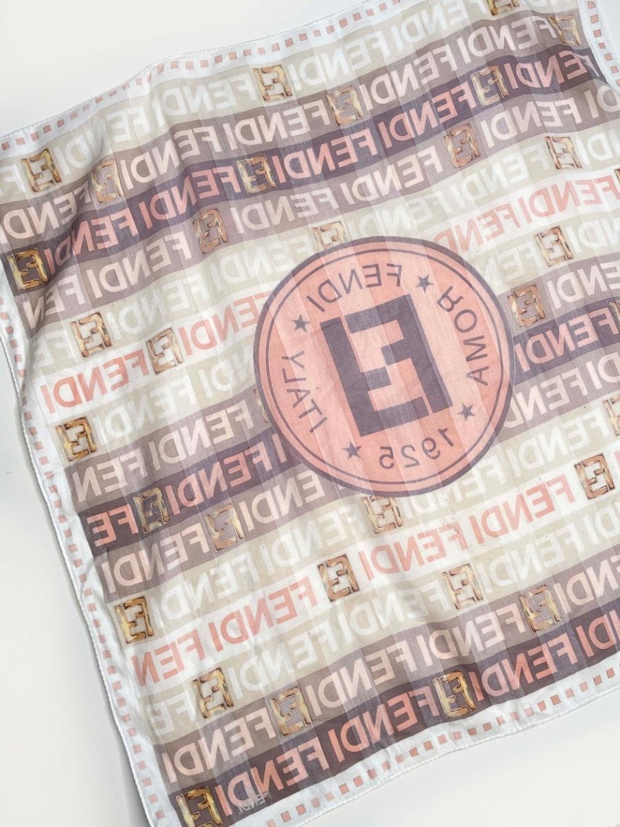 vintage fendi nameplate stripe logo silk scarf - good market thrift store
