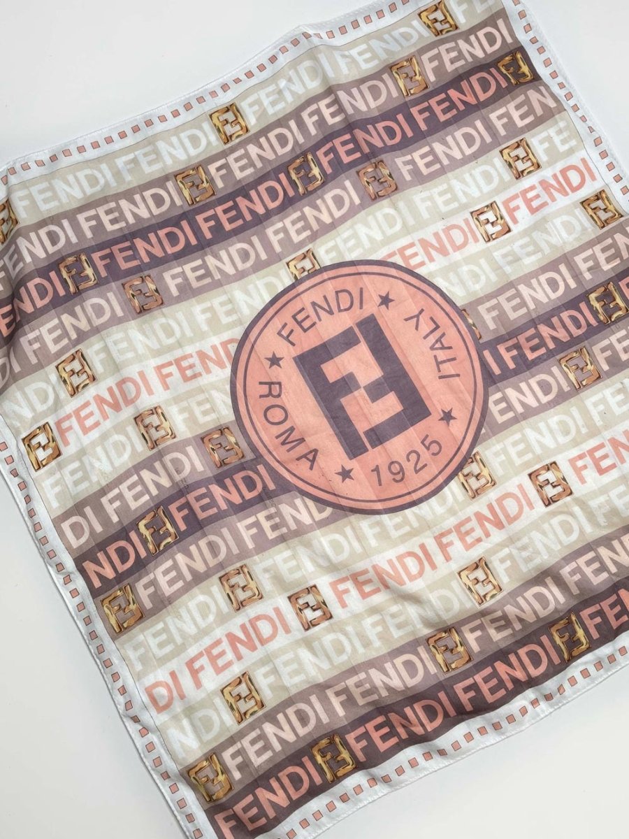 vintage fendi nameplate stripe logo silk scarf - good market thrift store