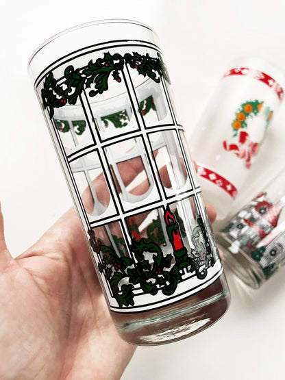 vintage festive holiday glass tumblers - good market thrift store