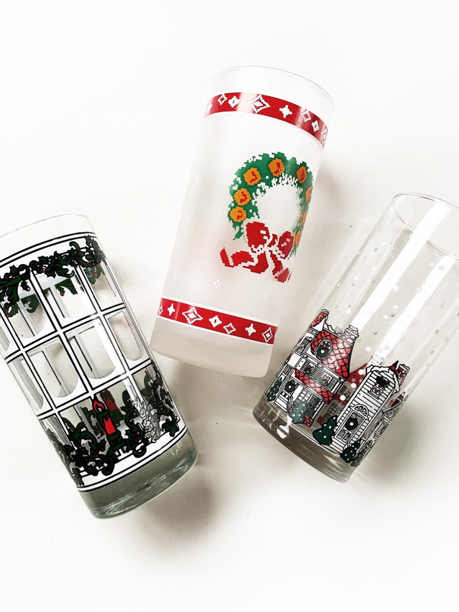 vintage festive holiday glass tumblers - good market thrift store