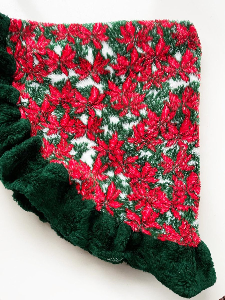 vintage fleece poinsettia ruffle edge tree skirt - good market thrift store