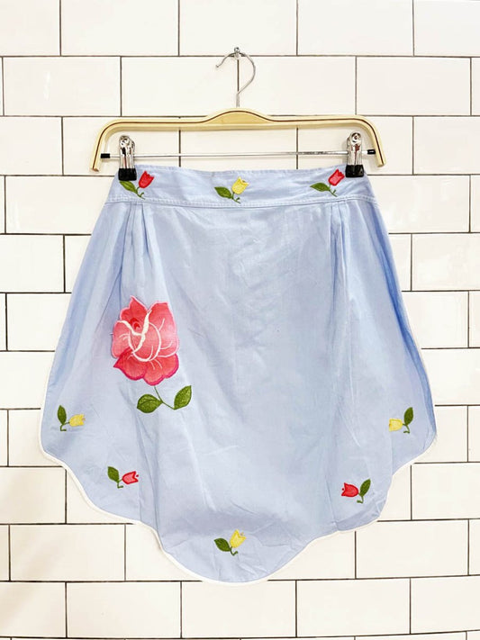 vintage floral appliqué pleated half apron - good market thrift store