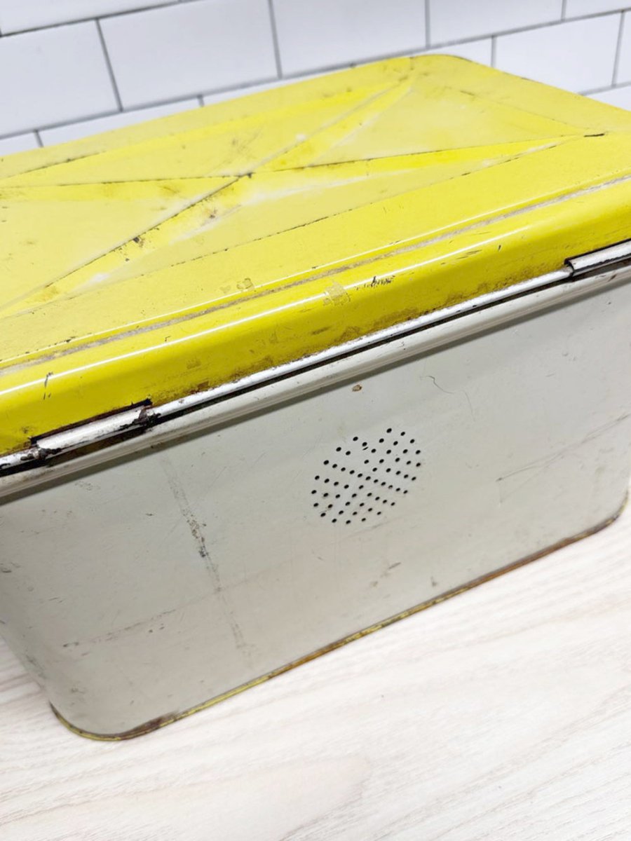 vintage floral polka dot tin bread box - good market thrift store