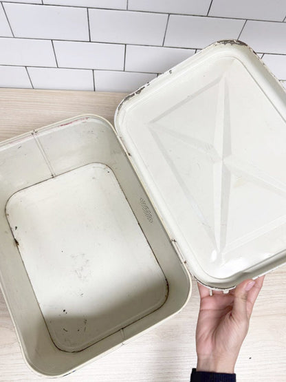 vintage floral polka dot tin bread box - good market thrift store