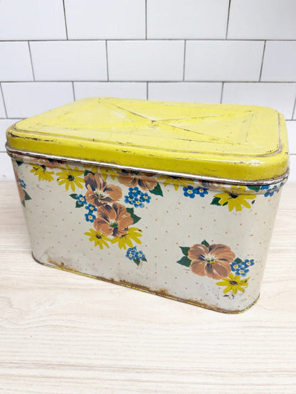 vintage floral polka dot tin bread box - good market thrift store