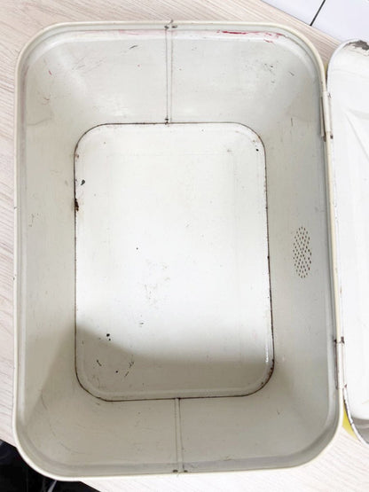 vintage floral polka dot tin bread box - good market thrift store