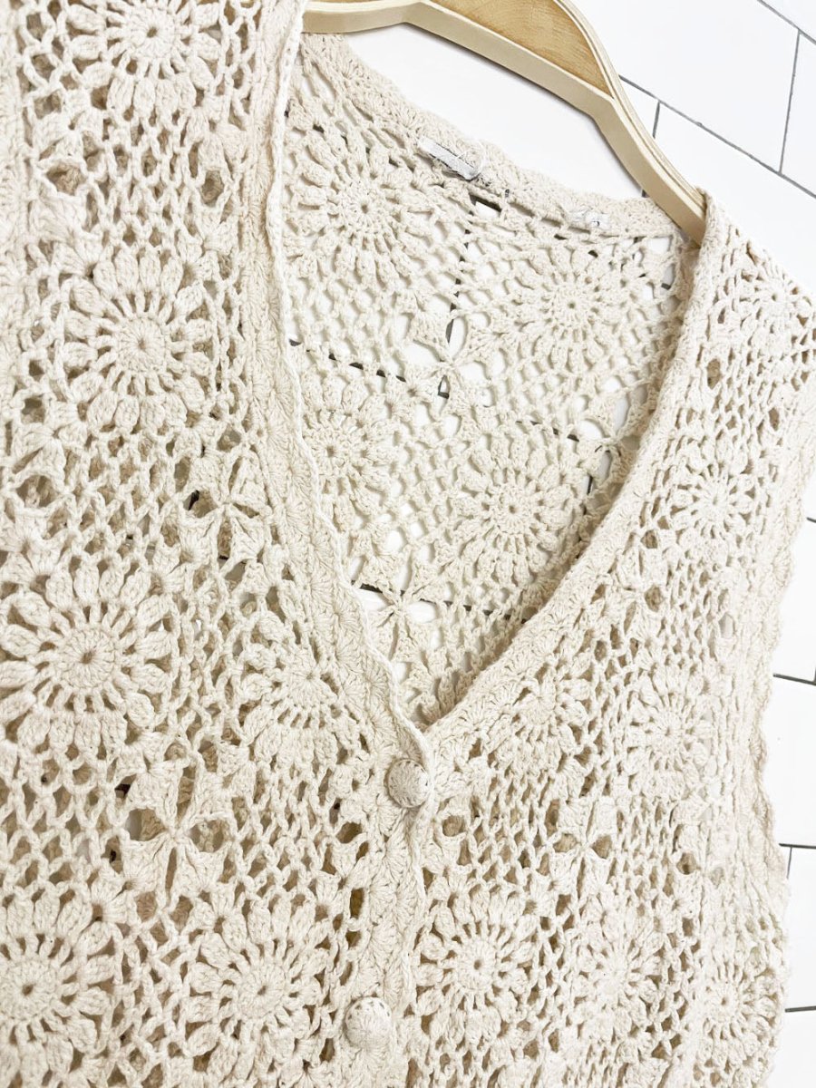 vintage flower crochet loose knit vest top - good market thrift store