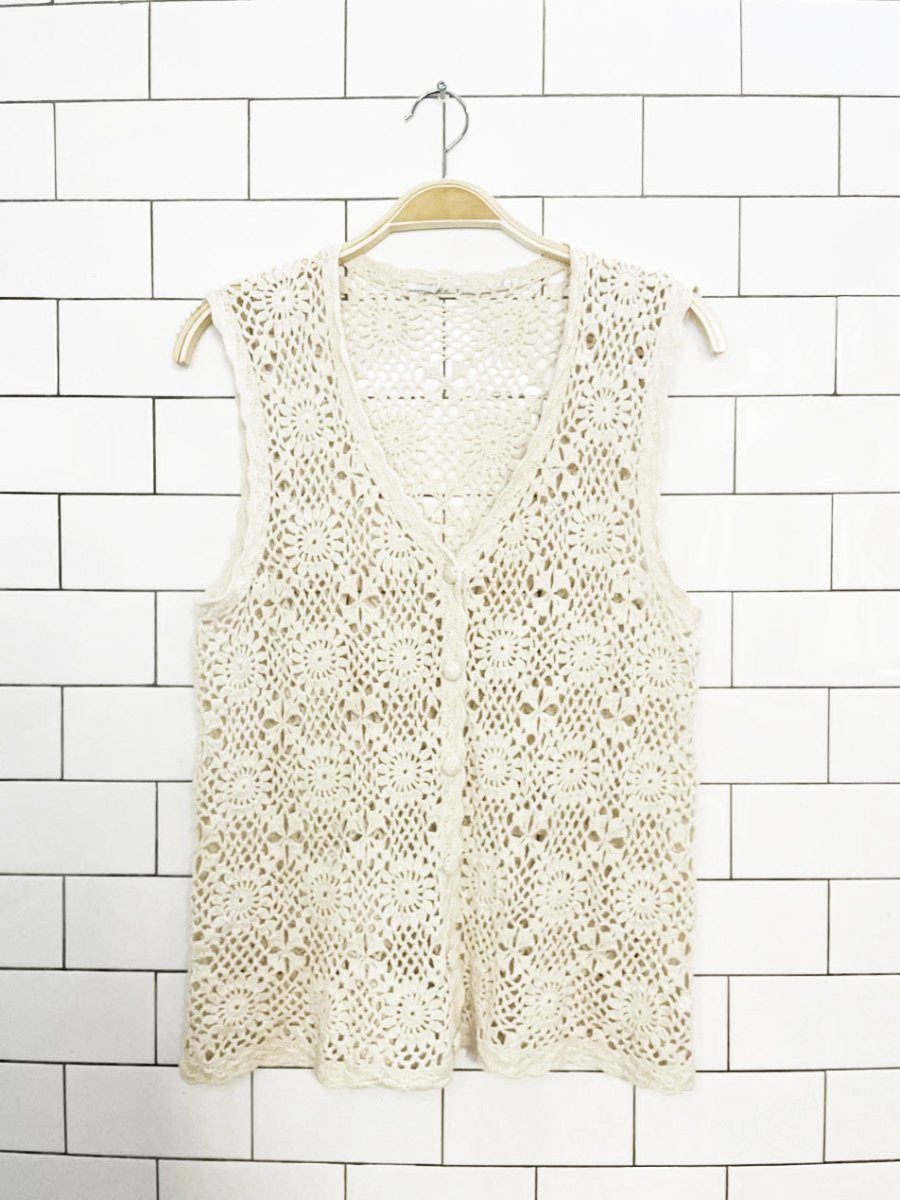 vintage flower crochet loose knit vest top - good market thrift store