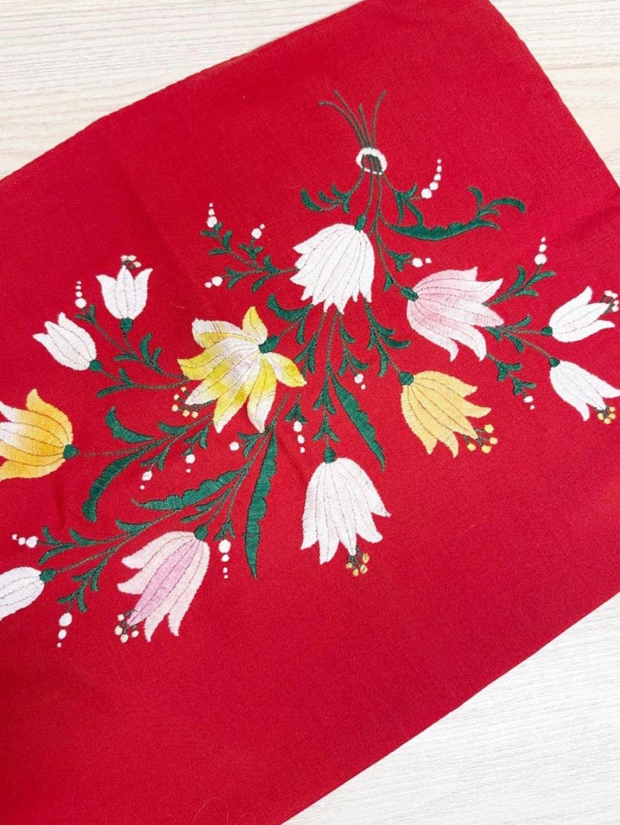 vintage folk floral embroidered pillow case - good market thrift store