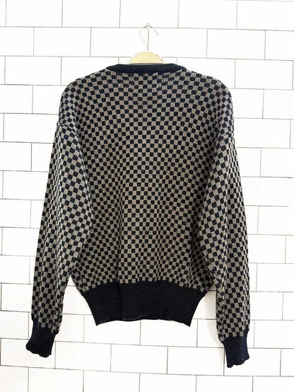 vintage forzano out of italy check leatherette detail knit sweater - good market thrift store