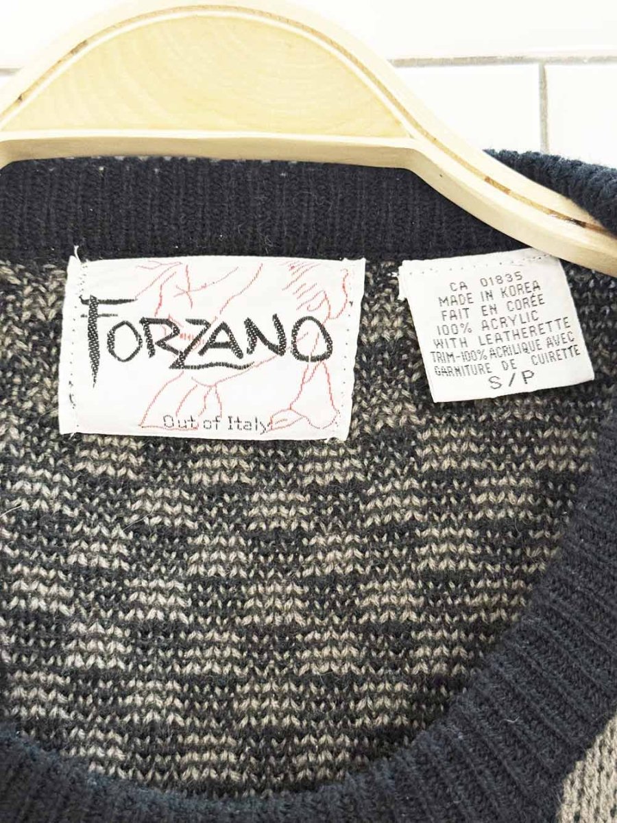 vintage forzano out of italy check leatherette detail knit sweater - good market thrift store