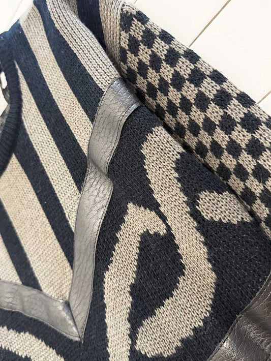 vintage forzano out of italy check leatherette detail knit sweater - good market thrift store