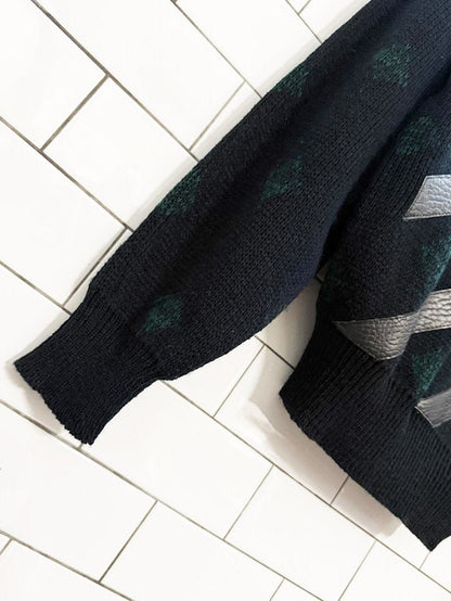 vintage forzano out of italy diamond pattern leatherette detail knit sweater - good market thrift store