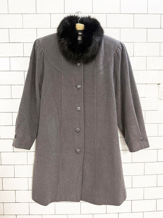 vintage fox fur collar wool - blend puff shoulder coat | la playa - good market thrift store