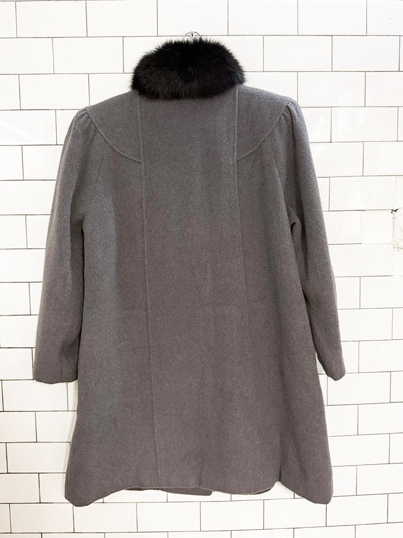 vintage fox fur collar wool - blend puff shoulder coat | la playa - good market thrift store