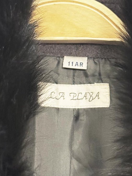 vintage fox fur collar wool - blend puff shoulder coat | la playa - good market thrift store