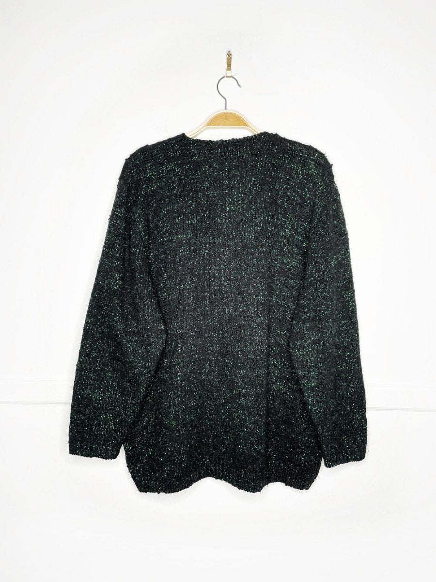 vintage franco valeri angora - blend green metallic boucle knit sweater - good market thrift store