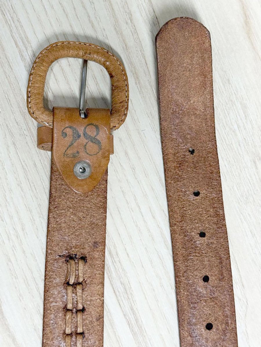 vintage frank tooled all - leather belt - good market thrift store