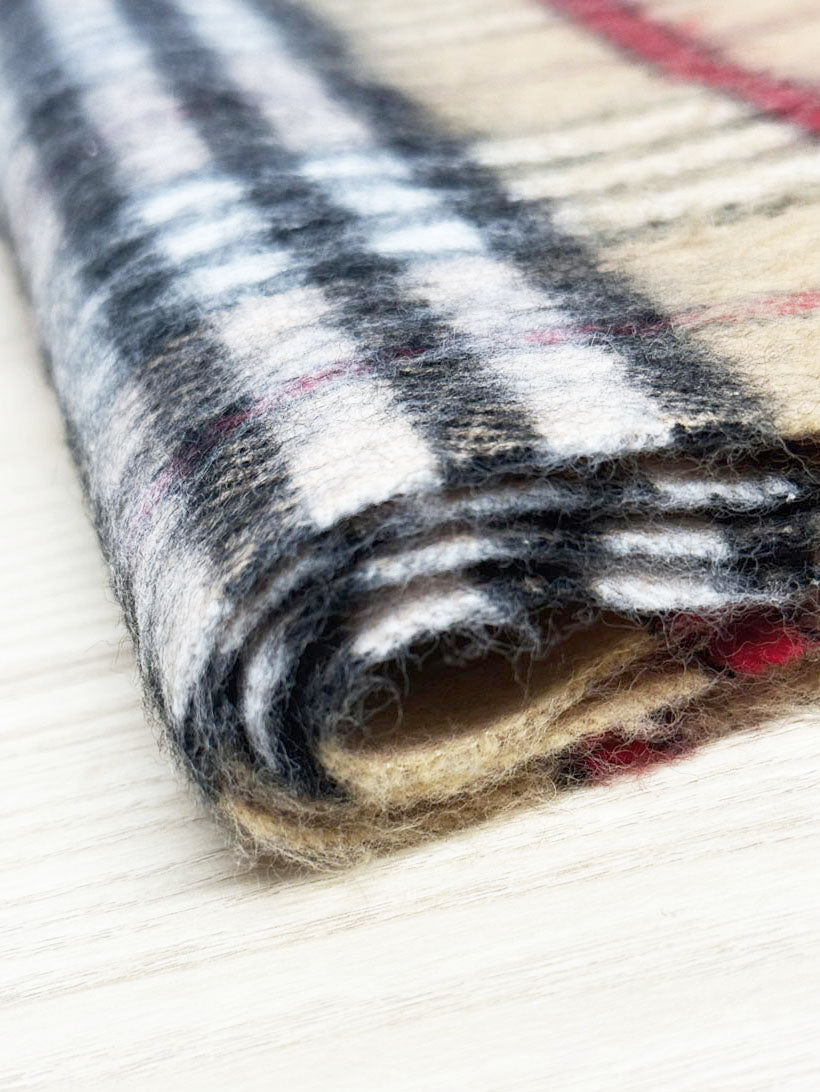 vintage fuzzy tartan fringe scarf - good market thrift store