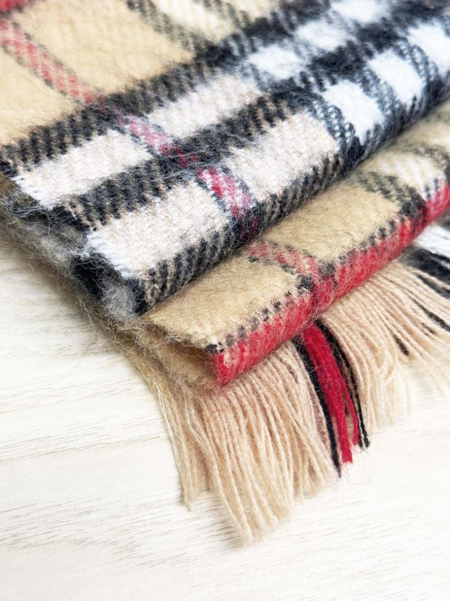 vintage fuzzy tartan fringe scarf - good market thrift store