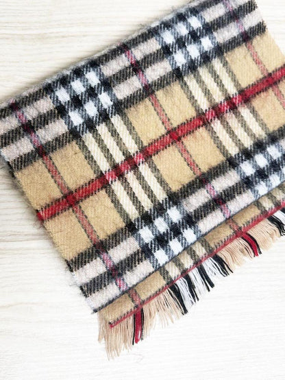 vintage fuzzy tartan fringe scarf - good market thrift store