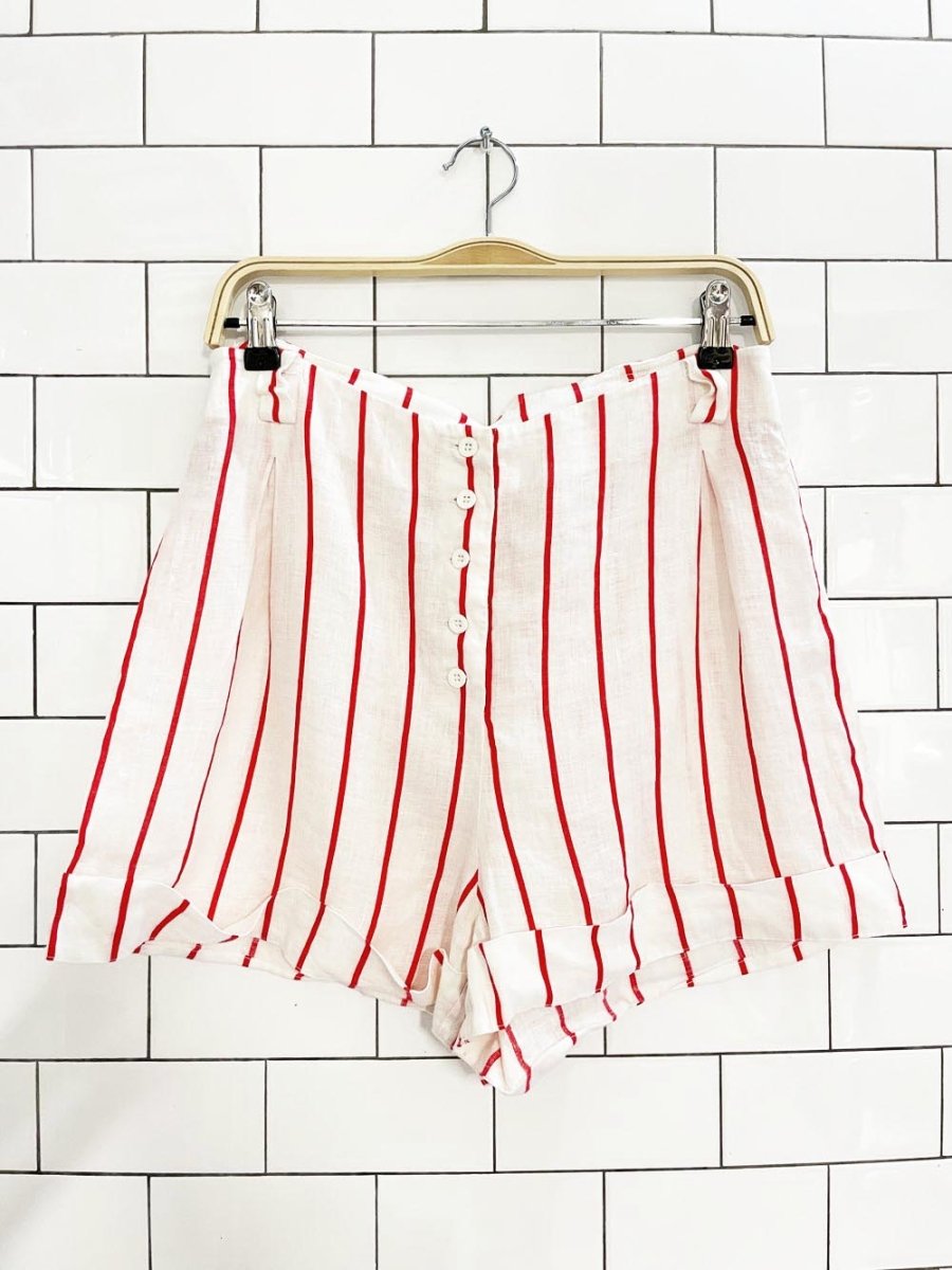 vintage gideon oberson red stripe linen short - good market thrift store