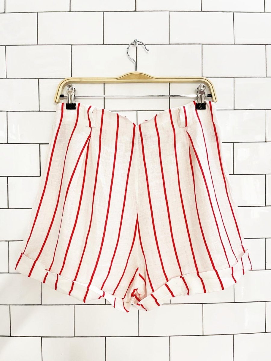 vintage gideon oberson red stripe linen short - good market thrift store