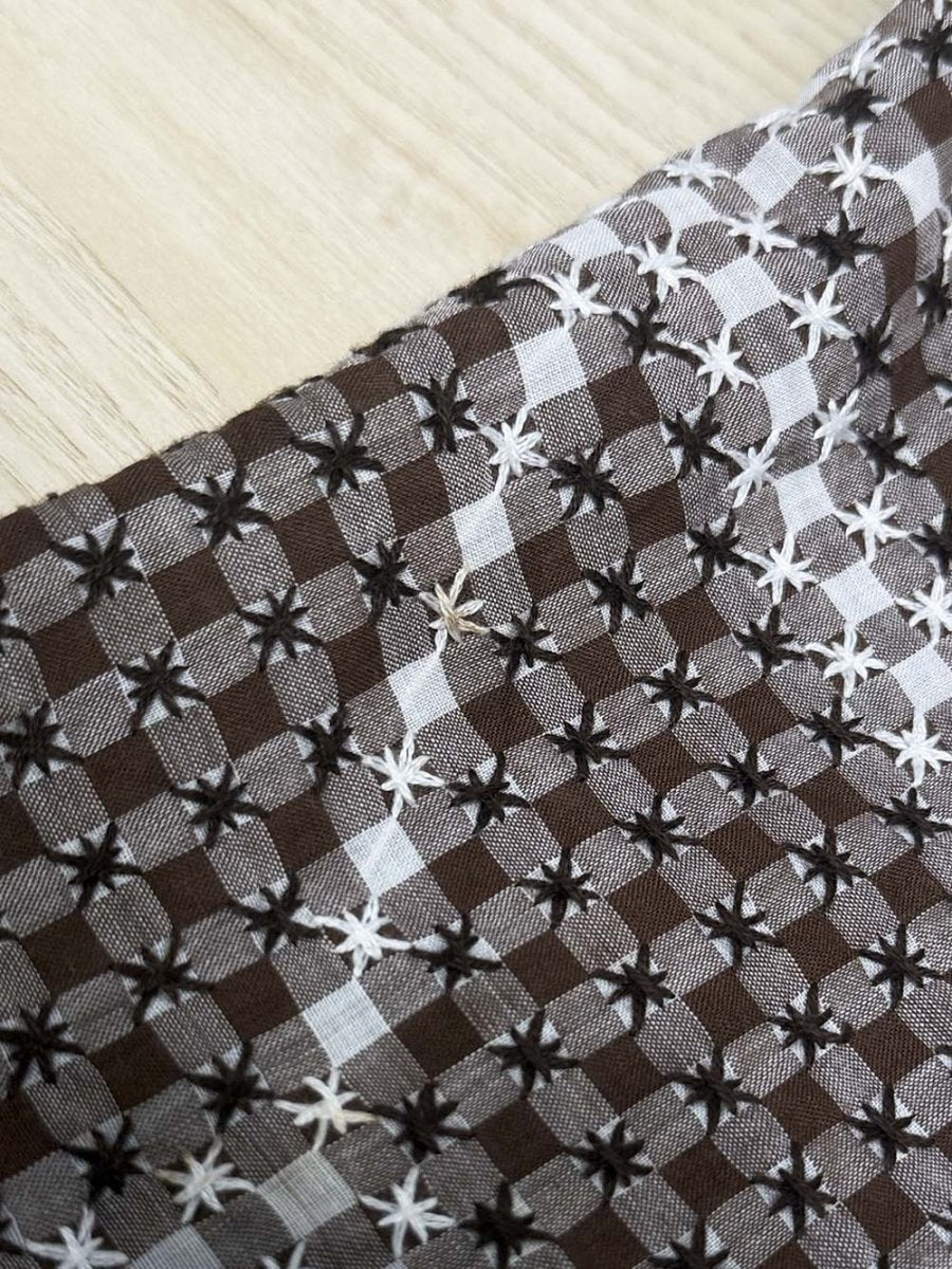 vintage ginham cross stitch quilt star small table cloth - good market thrift store