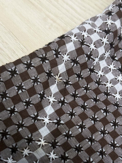 vintage ginham cross stitch quilt star small table cloth - good market thrift store