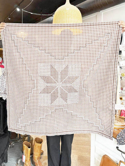 vintage ginham cross stitch quilt star small table cloth - good market thrift store