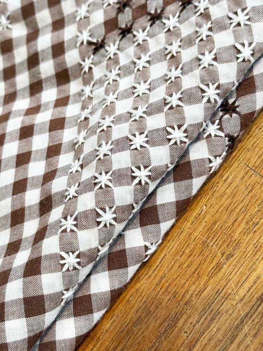 vintage ginham cross stitch quilt star small table cloth - good market thrift store