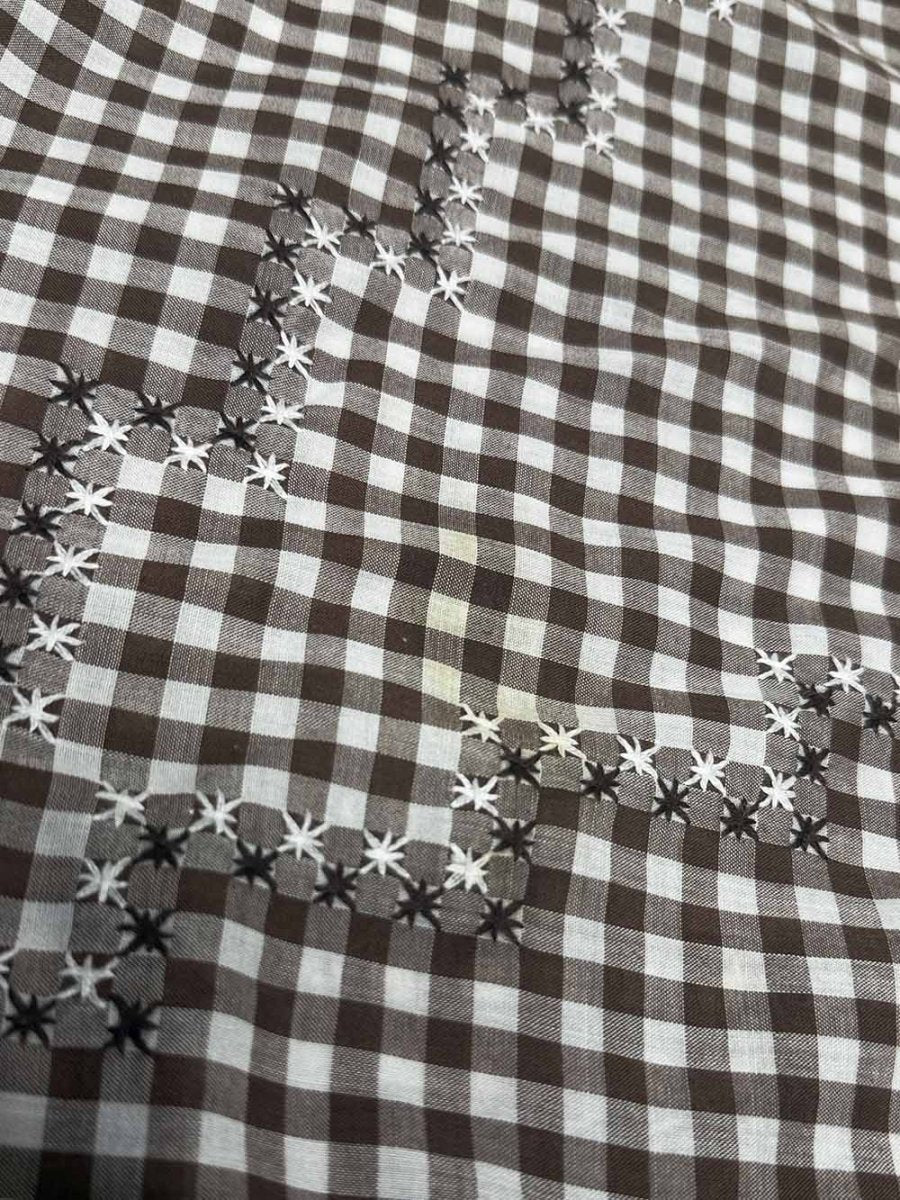 vintage ginham cross stitch quilt star small table cloth - good market thrift store