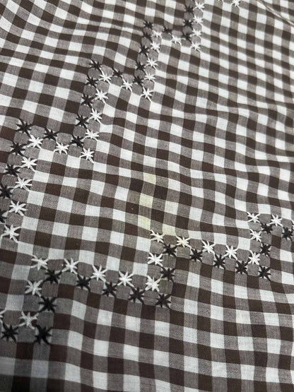 vintage ginham cross stitch quilt star small table cloth - good market thrift store