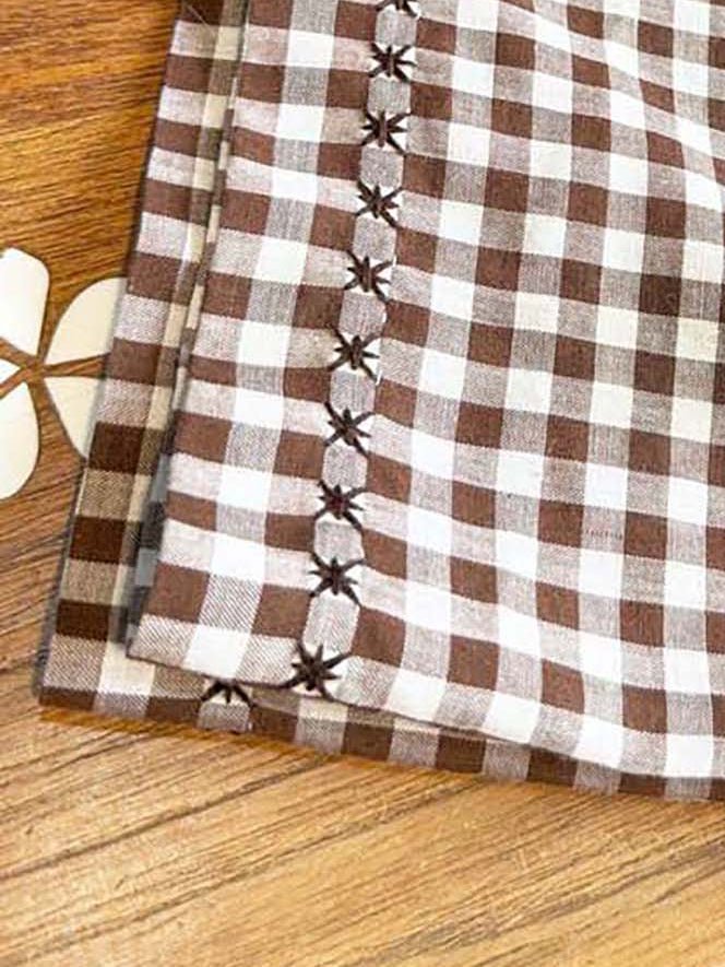 vintage ginham cross stitch quilt star small table cloth - good market thrift store