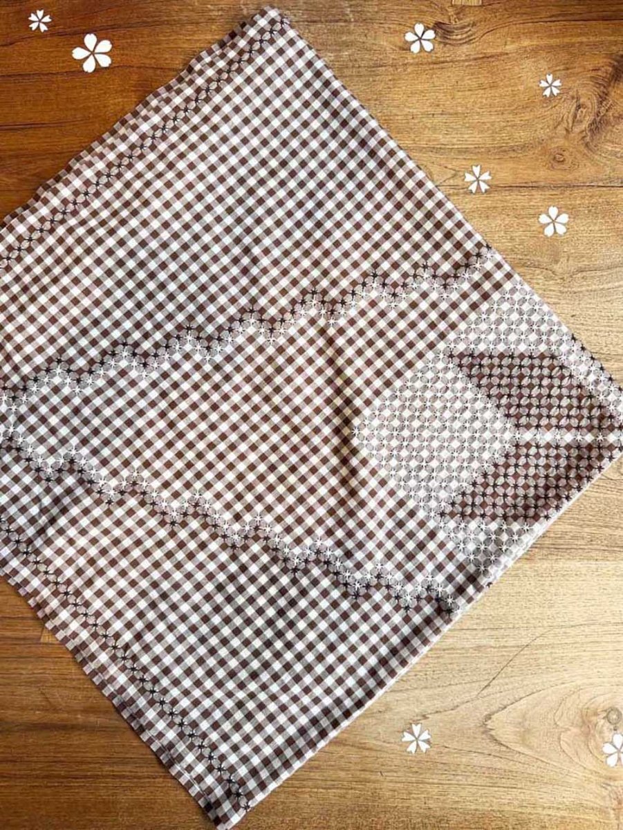 vintage ginham cross stitch quilt star small table cloth - good market thrift store