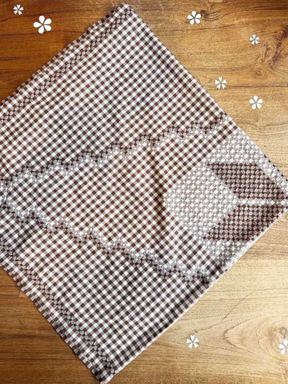 vintage ginham cross stitch quilt star small table cloth - good market thrift store