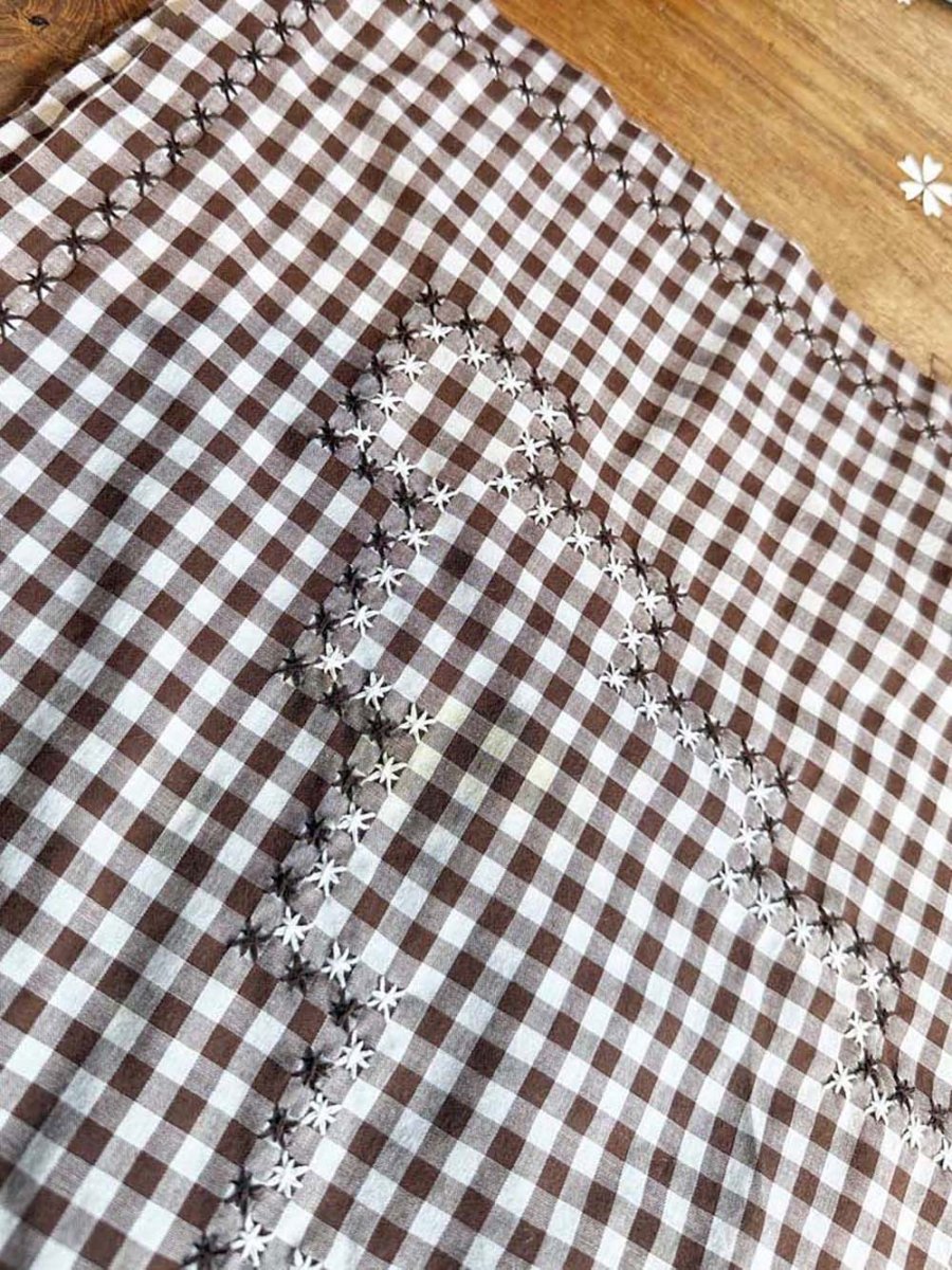 vintage ginham cross stitch quilt star small table cloth - good market thrift store