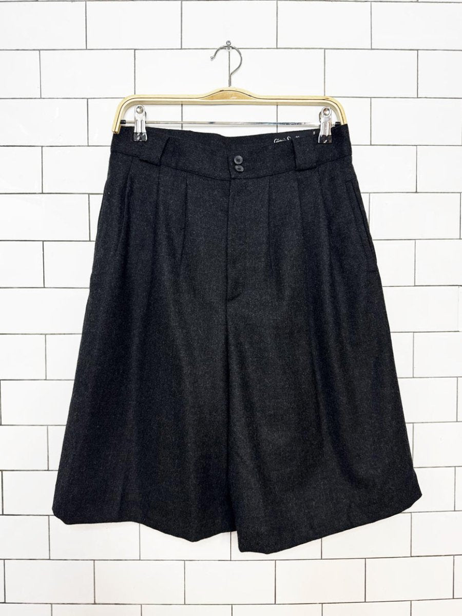 vintage giorgio sant' angelo 100% wool high rise pleated trouser short - good market thrift store