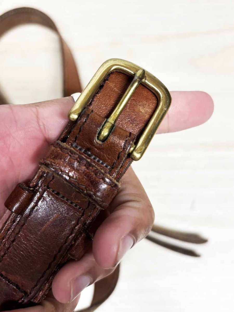 vintage gold clasp double layer leather belt - good market thrift store