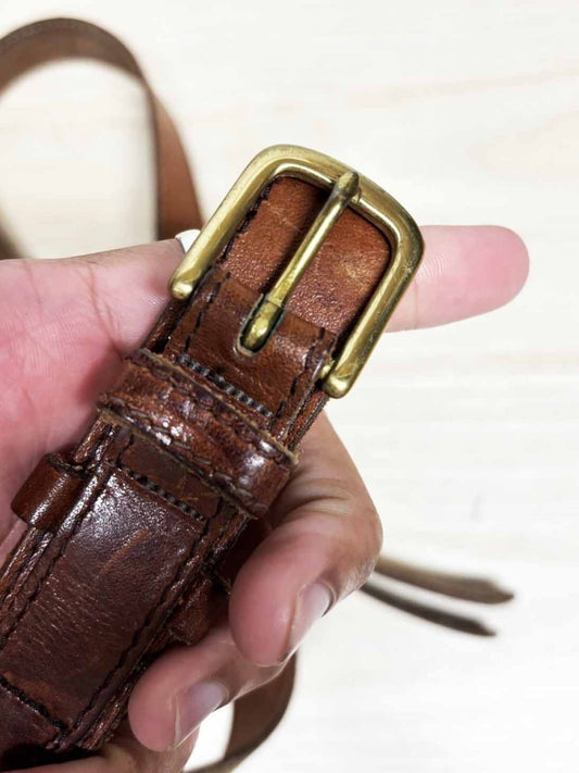 vintage gold clasp double layer leather belt - good market thrift store