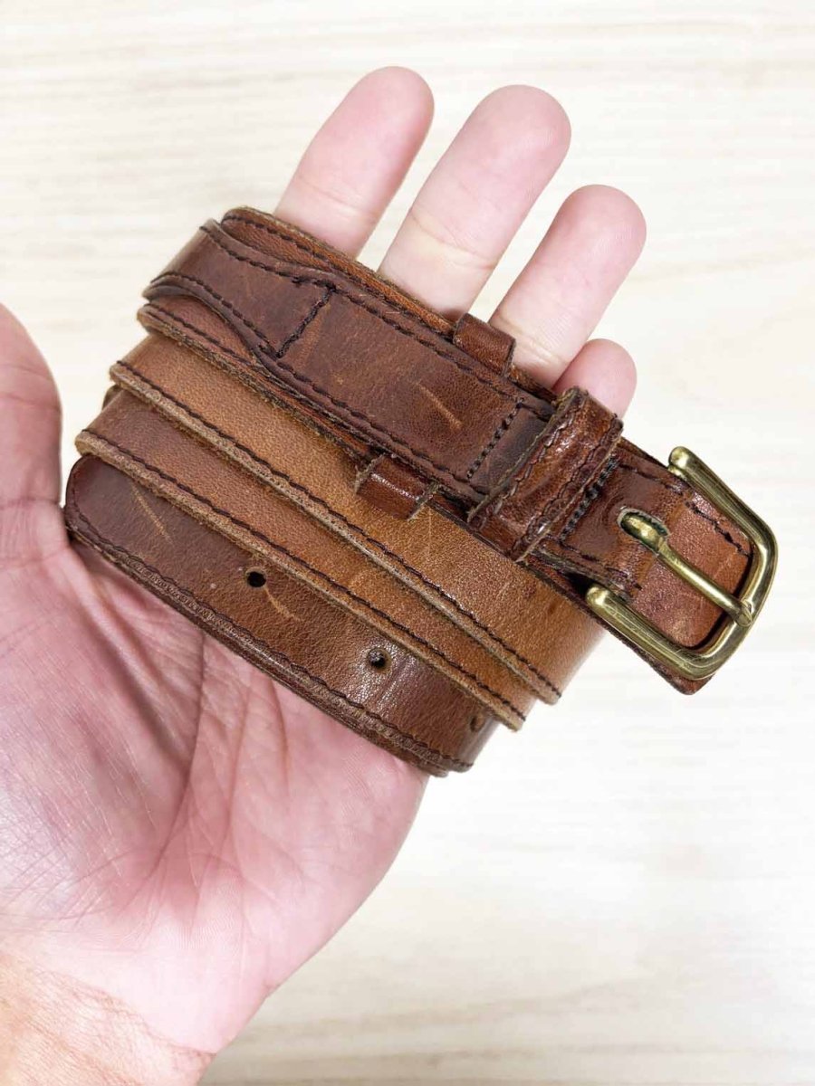 vintage gold clasp double layer leather belt - good market thrift store