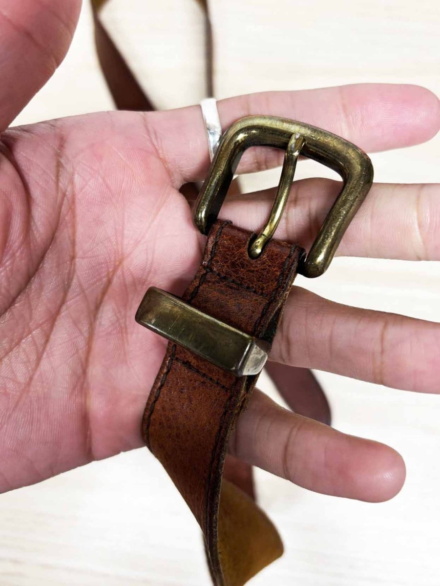 vintage gold clasp tapered leather belt - good market thrift store