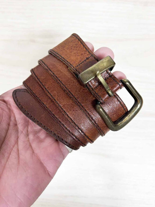 vintage gold clasp tapered leather belt - good market thrift store