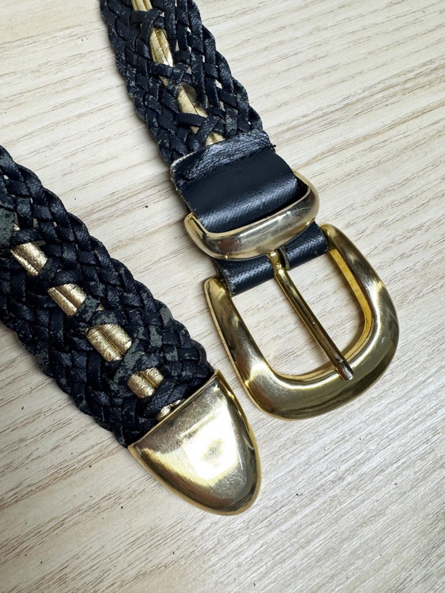 vintage gold tip braided faux leather belt - good market thrift store