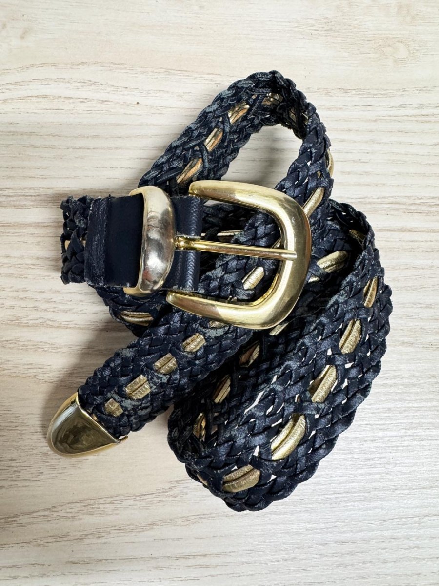vintage gold tip braided faux leather belt - good market thrift store