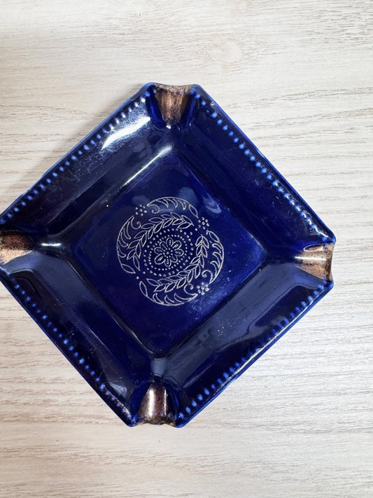 vintage gold trim floral crest square ashtray | imperial china - good market thrift store