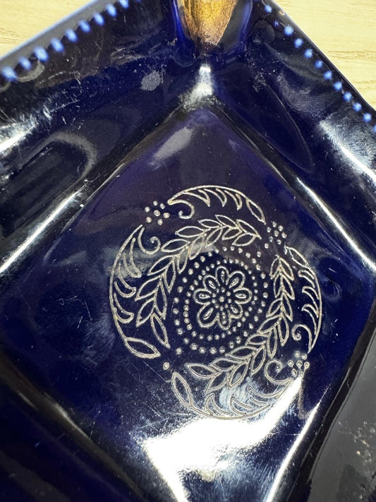 vintage gold trim floral crest square ashtray | imperial china - good market thrift store